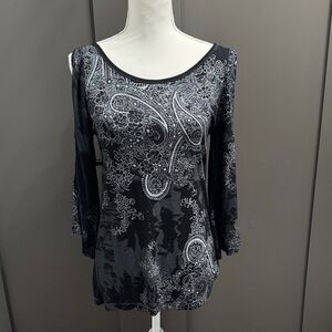 Vintage Vanilla Sugar Black and Silver Patterned Blouse Size S